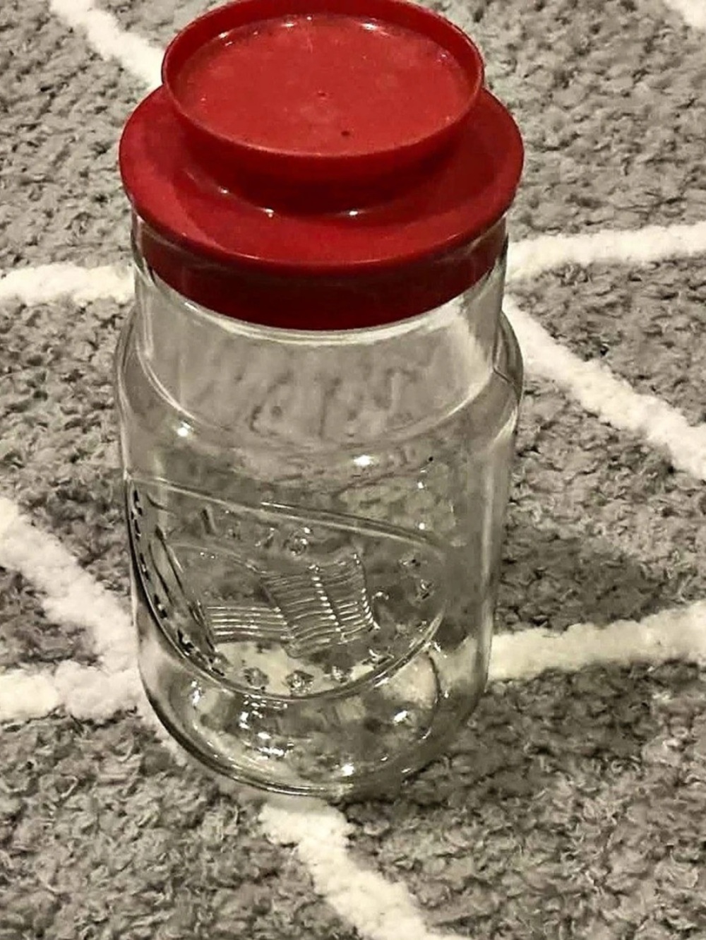 Log Cabin Bicentennial Special Flask Syrup Bottle Glass Jar